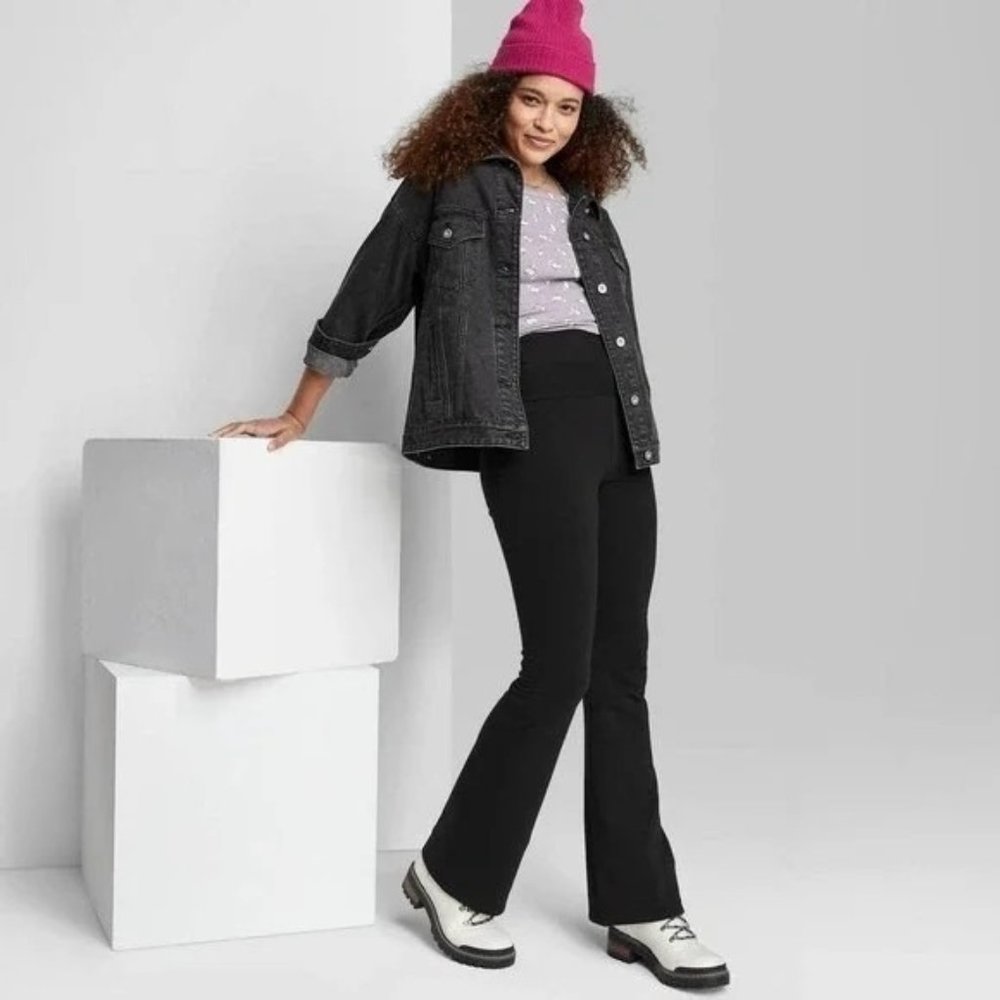 Women's Fold-Over Waistband Flare Yoga Pants